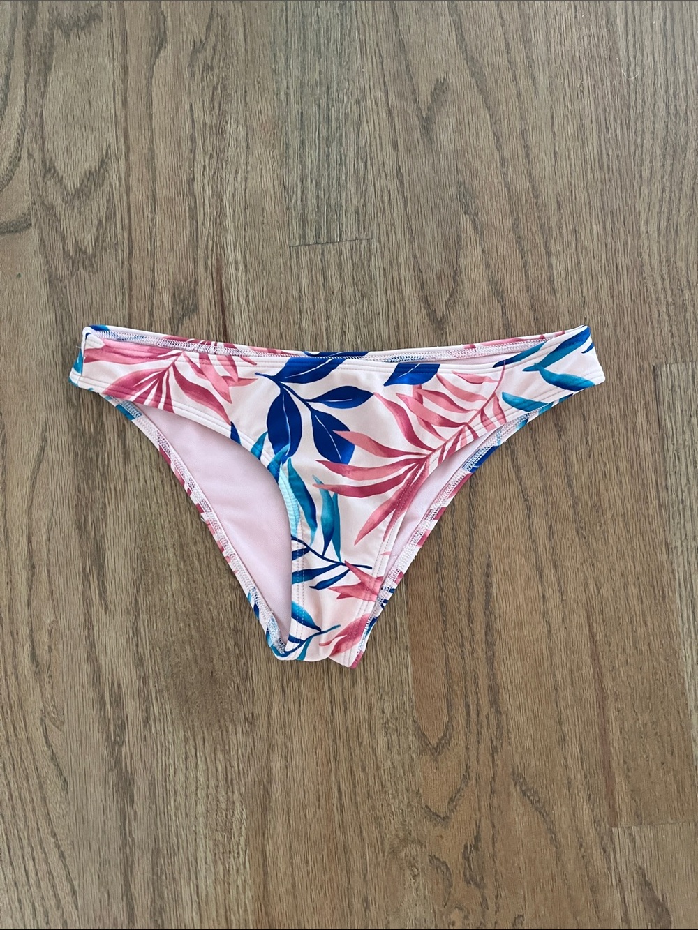 Hollister Pink Bikini Bottom with Blue and Teal Leaf Print